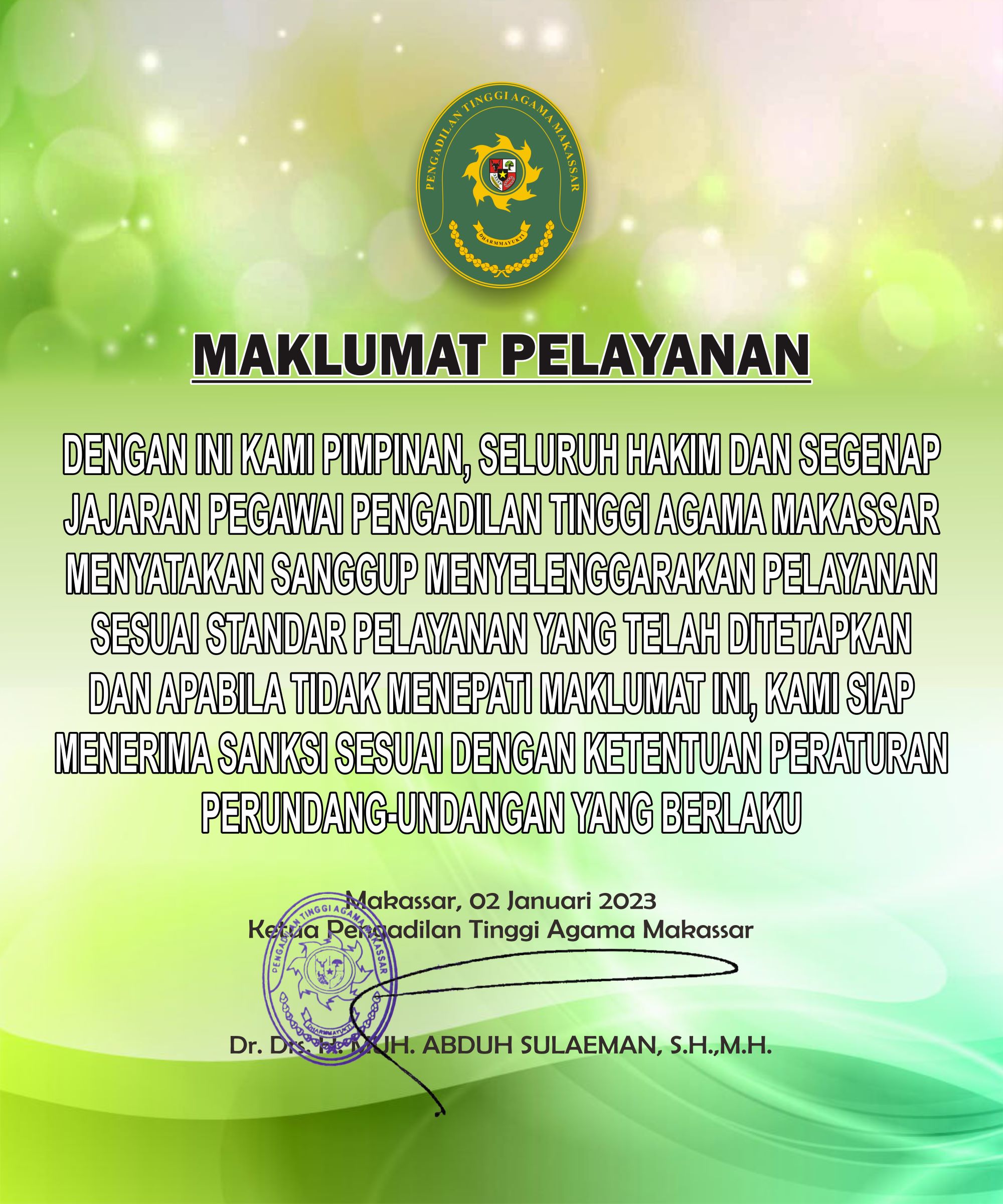 Maklumat Pelayanan PTA Makassar